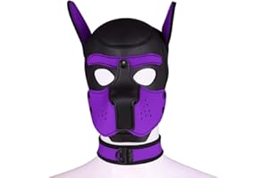 YiQin RWSX Hundemaske mit Kragen, Weiche Latex Petplay Hundemaske mit Ohren Welpenmaske Hunde Masken, Abnehmbarer Mund, Geeignet für Halloween, Urlaubsparty