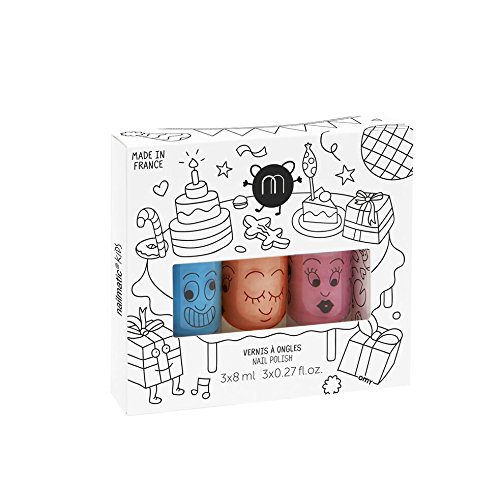 3er-Set aus Nagellack nailmatic Kids Party: Blau, Rosa Violett
