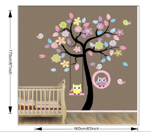 Chambre-stickers-muraux-mur-de-lusine-des-autocollants-de-Blansdi-rose-bleu-arbre-de-hibou-balancer-le-commerce-des-enfants