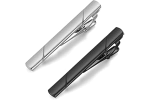 COYUN 2 Pièces Pince à Cravate Homme, Pince à Cravate Slim, Epingle a Cravate Homme, Pinces à Cravate Classiques, pour D'affaires, Mariage, Vie Quotidienne (Argent, Noir)