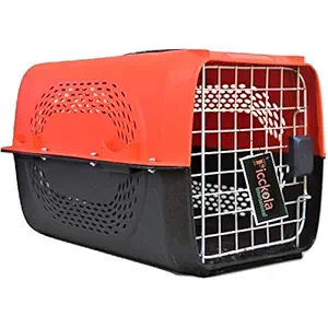 Picckola International Imported Plastic Portable Pet Travel Carrier Dog Cat Rabbit Hinged Door Folding Collapsible Transport Box Crate Cage Size 19.5 x 13 x 12.5 Inch for Puppy Cats (Red)