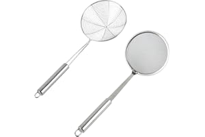 ZOGPLG 2PCS 304 Inoxydable Ecumoire Cuisine Inox Petite Passoire Fine Inoxydable écumoire Inoxydable Araignée Cuisine pour Cuisine Friture, Nouilles, Alimentaires, Pâtes Spaghetti, Chips