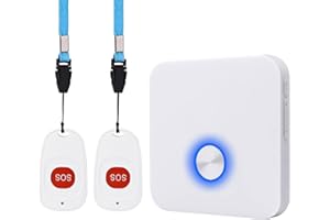 ALEENFOON - Allarme portatile per casa wireless, con pulsante di chiamata di emergenza, allarme panico, ricaricabile, per pazienti che necessitano di cure e anziani (2 su 1)