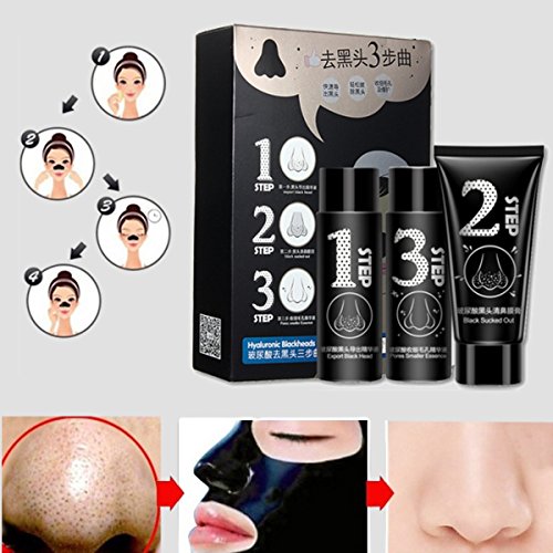 Blackhead Removal LuckyFine Face Nose Mask Blackhead Acne Removal Activated Carbon 3 Steps Set