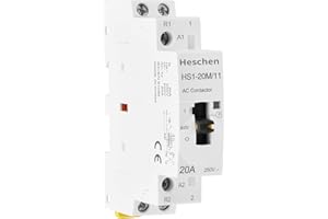 Heschen Contacteur AC modulaire domestique HS1-20M/11 20 A 2 pôles, 1NO 1NC, 220 VAC Bobines, montage sur rail DIN 35 mm, avec interrupteur de commande manuel