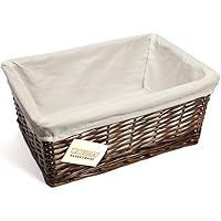 Woodluv Brown Wicker Aufbewahrungskorb W/Off White Cloth Futter Xmas Hamper - Medium