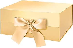 PKGMAGIC Boîte Cadeau Magnétique avec Ruban, Petite Boîte Cadeau Vide Or avec Couvercle, 24,13 x 17,78 x 10,16 CM
