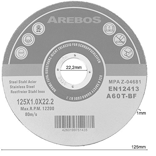 Trennscheiben Metall 125 x 1 x 22,23 mm Metall INOX Trennscheibe 100er Set - 6