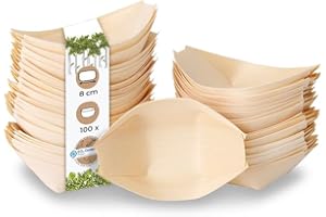 BIOZOYG 100x barchette finger food monouso in legno 8 cm - ciotoline per aperitivo naturale e moderno - ciotole aperitivo, bicchierini finger food