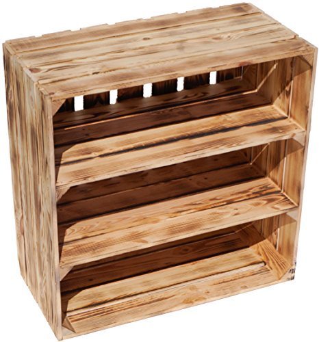 grosse geflammte massive Obstkiste "TAMME" mit zwei Einlegeböden / Zwischenbrettern ca 60 x 60 x 30cm / Schuhregalkiste Regalkiste Apfelkiste / Weinkiste