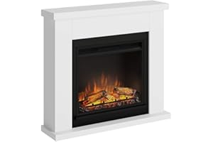 TAGU Frode Cheminée électrique avec Chauffage, 1500W, Programmable sur 7 Jours, Thermostat numérique, Télécommande (Blanc Pur)