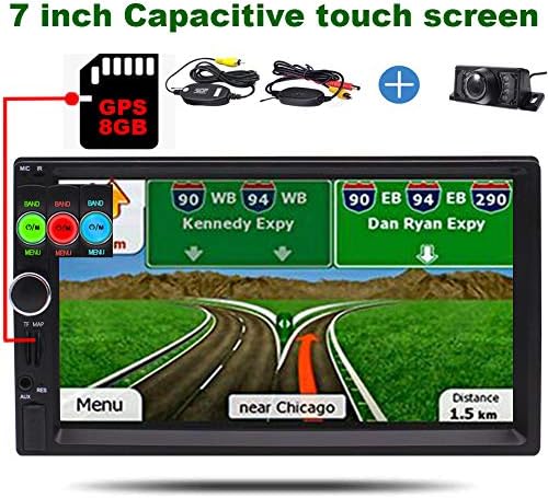 EINCAR HD Digital 7 inch GPS Car Player with Navigation Double Din Car Stereo Navigator Wireless Rearview Camera Headunit Car Radio FM Bluetooth Video Player+8GB map card