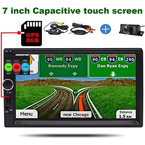 EINCAR HD Digital 7 inch GPS Car Player with Navigation Double Din Car Stereo Navigator Wireless Rearview Camera Headunit Car Radio FM Bluetooth Video Player+8GB map card