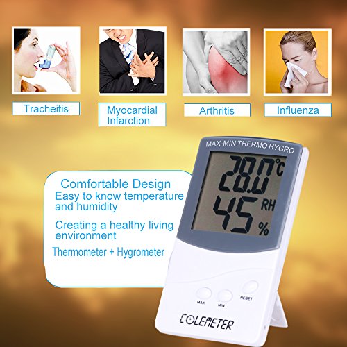 COLEMETER Digitale Thermometer Hygrometer Feuchtigkeit Messgerät Temperaturmessgerät - 3