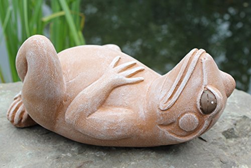 Steinfigur Frosch liegend – Terrakotta, Deko-Figur für Haus und Garten, frostsichere Teichdeko - 4