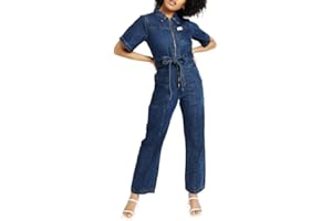 JMOJO – Jumpsuit for Women UK - One Piece Regular Fit Women's Dungarees with Roll-Up Buttoned Long Sleeves & Adjustable Belted Waist - Casual Smart Overalls with Large Side Pockets & Pointed Collar