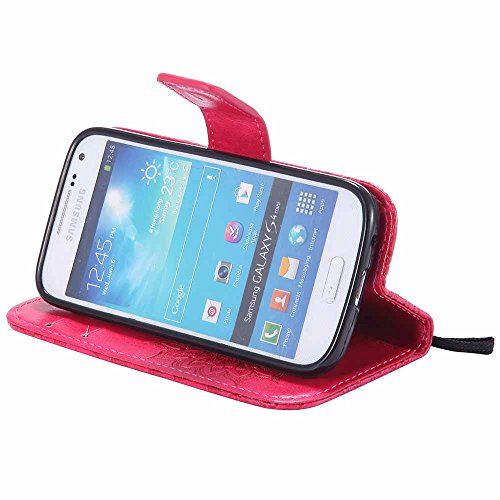 Galaxy S4 Mini Hülle, Dfly Premium Slim PU Leder Mandala Blume prägung Muster Flip Hülle Bookstyle Stand Slot Schutzhülle Tasche Wallet Case für Samsung Galaxy S4 Mini i9190, Rot - 5