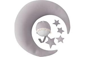 SURAKEY Newborn Photography Props,Crescent Moon Posing Pillow and Stars for Infant Photo Shooting Baby Poser Positioner Cushion Basket Filler Props Sets (Moon Pillow + 4 Star Accessories + 1 Hat) Gray