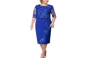 unilarinna Damenmode Spitze Elegantes Kleid in Übergröße Einfarbig Partykleid Maxikleider Basic Cocktailkleid Elastizität Abendkleid Damen Ballkleider Zwei Plus-Size-Paket