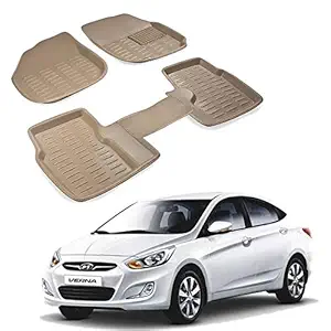 BBM Car Floor Foot Mats 3D / 4D Comes with Durable Material Complete Set Compatible with Hyundai Verna [Beige Color] 2012 2013 2014 2015