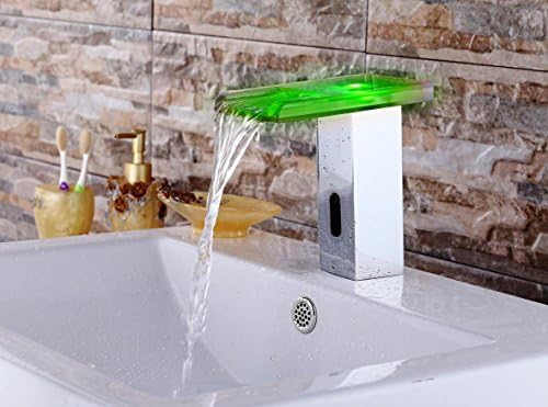 Gangang Glass Waterfall LED 3 Color Changed By Water Pressure Cold&amp;Hot Sensor Tap Mixer Power By Water Pressure