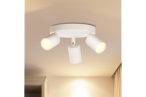 LVWIT Lámpara Techo Focos con 3 Focos Giratorios GU10, Lámpara de Pared Interior Blanco Ajustables Base Circular, Focos Led Interior Techo Iluminación para Dormitorio Pasillo Cocina (Sin Bombillas).
