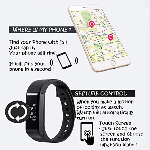 ROGUCI Smart Armband Wristband, IP67 Wasserdichte Blutdruck Oxygen + Oximeter Herzfrequenz Müde Monitor Fitness Schlaf Gesundheit Tracker, Smart Sport Tracking Armband Für iOS 8.0 Android 4.4, tägliche Laufleistung Pedometer Schritt Zähler Kalorien verbrannt Messung Call SMS Erinnerung Sesshaft - 7