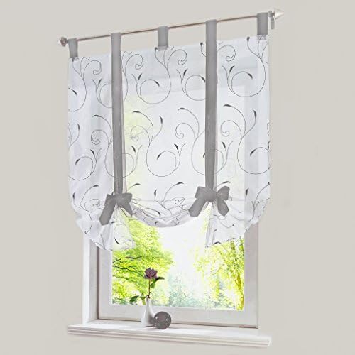 Thinkbay 1pcs Roman Curtain Embroidered Bowknot Sheer Kitchen Window Curtain (H*W 55*47", Gray)