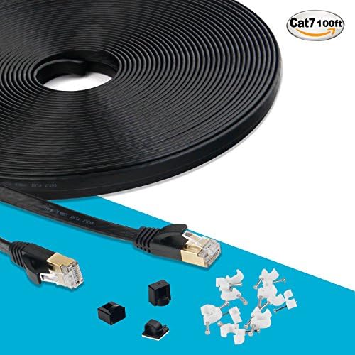 MKDGO Flat Cat7 Ethernet Cable Shielded (STP) Slim Rj45 LAN Network Cable 10GB 600MHz Internet Computer Patch Cable for Switch/Hubs/Router/Modem/Patch Panel/PS3/PS4/X-box (30m/100FT)
