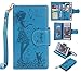 Produktbild Nancen Sony Xperia Z5 (5,2 Zoll) Hülle, Prägung Mädchen Schmetterling Blume Vögel und Katze Muster Doka-Tasche PU Lederhülle/Ledercase Schutzhülle/Handyhülle/Bookstyle Spiegel Etui Cover - mit Standfunktion Lanyard Brieftasche Karten Slot und Mirror [Blau]