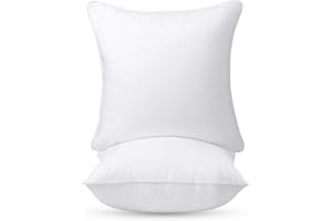 IYAN SOFT FURNISHING Luxury Hollowfibre Pack of 2 Cushion Pads Inners Inserts 16x16 inches (40 x 40 cm) - White Square Cushion Fillers with Anti Dust Mite Down Proof Cover & Soft Polyester Filling for Sofa, Bed & Couch