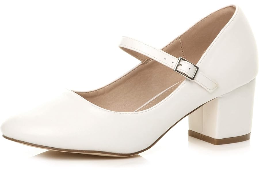 AJVANI Womens Ladies mid Block Heel Strap Work Evening Party Mary Jane Court Shoes Size