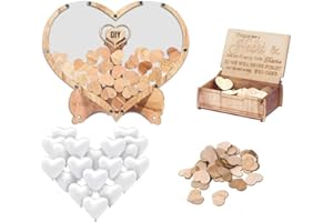 youjia Libro de Firmas Bodas Decoración de Boda con Corazones de Madera Marco de Boda Alternativo de Madera Decoración de Mesa de Boda Caja de Caída de Marco de Madera