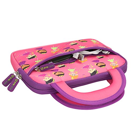 Tablet Tasche | Evecase Neopren Zuckersüß „Prinzessin Party“ Kinder Tablet Schutzhülle mit Handgriff für Tablets in 7 – 8 Zoll – Pink / Lila XS - 5