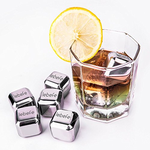 Lebefe Whisky Steine Edelstahl Eiswürfel Fest Geschenk Set 8 wiederverwendbare Eis Kühlsteine Ice Cubes und 1 Eiszange - 2