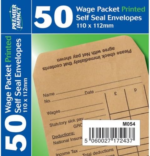 Wage Packet Printed self Seal envelopes 110 x 112mm- Keep Wages Safe and Sorted in These Wage Packet envelopes - Pack of 50