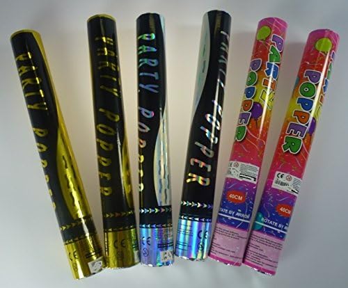 Set of 6 40 CM Party Popper, Set-Silver Gold and Colourful Confetti Rain / Perfect for Parties / birthdays / celebrations