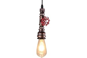 KAWELL Industrial Vintage Lámpara Colgante Luz de Tubo de Agua Lampara de Techo Retro Luz Pendiente E27 Base Hierro para Cafe, Loft, Bar, Restaurante, Estudio, Cocina, Dormitorio, Rust Color