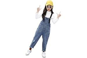 IFIKK Filles Salopette Jeans Denim Jumpsuit Denim Pantalon Doux avec Bretelles Réglablesd élavé Clair Enfants Salopette Combinaison de Loisirs Longue Salopette Jean