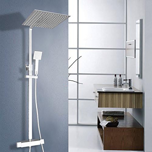 Vesuvio Boyoma Thermostatic Twin Head Mixer Shower Set with Square 12" Shower Head and Hand Held Shower