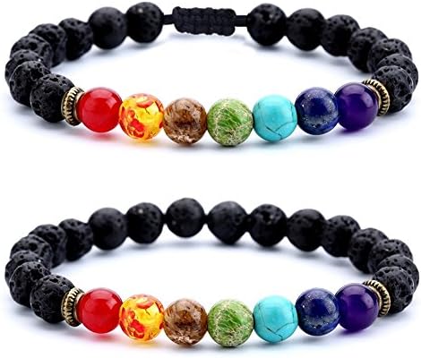 Men Women 8mm Lava Rock Chakra Beads Bracelet Braided Rope Stone Agate Bracelet Bangle