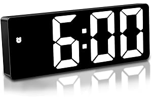 Mardiko Digital Alarm Clock Bedside Mains Powered Battery Alarm Clocks for Bedroom, Electric LED Alarm Clock Silent Non Ticking with Snooze Date Temperature Adjustable Brightness for Adult Kids, White
