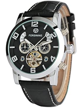 Yisuya Herren Armbanduhr, Tourbillon, automatische mechanische Lederuhr, Fashion, Mehrere Zeitzonen, Selbstaufzug...