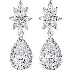 EVER FAITH Mujer Pendientes Forma de agua gota y hojas para novia boda fiesta noche