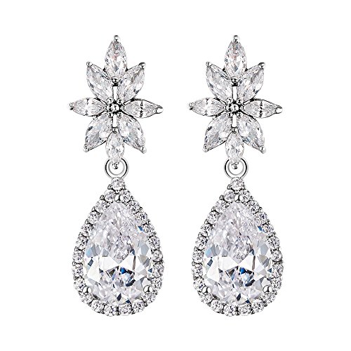 EVER FAITH Mujer Pendientes Forma de agua gota y hojas para novia boda fiesta noche
