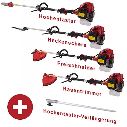 Rotfuchs 5in1 Multifunktionsschneider Benzin Gartengerät Motorsense Rasentrimmer 3PS Heckenschere Hochentaster Verlängerung TÜV SÜD GS geprüft - 3