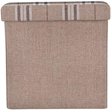XSS Folding Check Pattern Storage Ottoman Cube With Foam Padded Lid 15" - Oatmeal