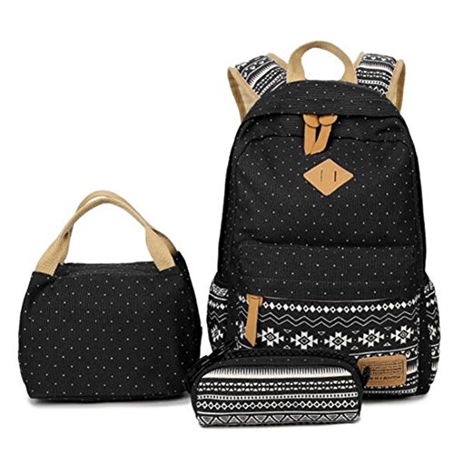Preisvergleich Produktbild 3 Teile Set Fashion Damen Canvas Groß Schulrucksack + Schultertasche + Mäppchen