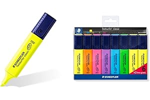 STAEDTLER 364-1. Rotuladores fluorescentes Textsurfer. Estuche con 10 marcadores de color amarillo. & 364 A WP8 ST, Set de 8 Marcadores Fluorescentes, Multicolor