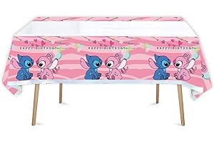 MADEOKOLTD Pink Lilo and Stitch Birthday Party Supplies Angel Kids Girls Tableware Decor (Table cover)